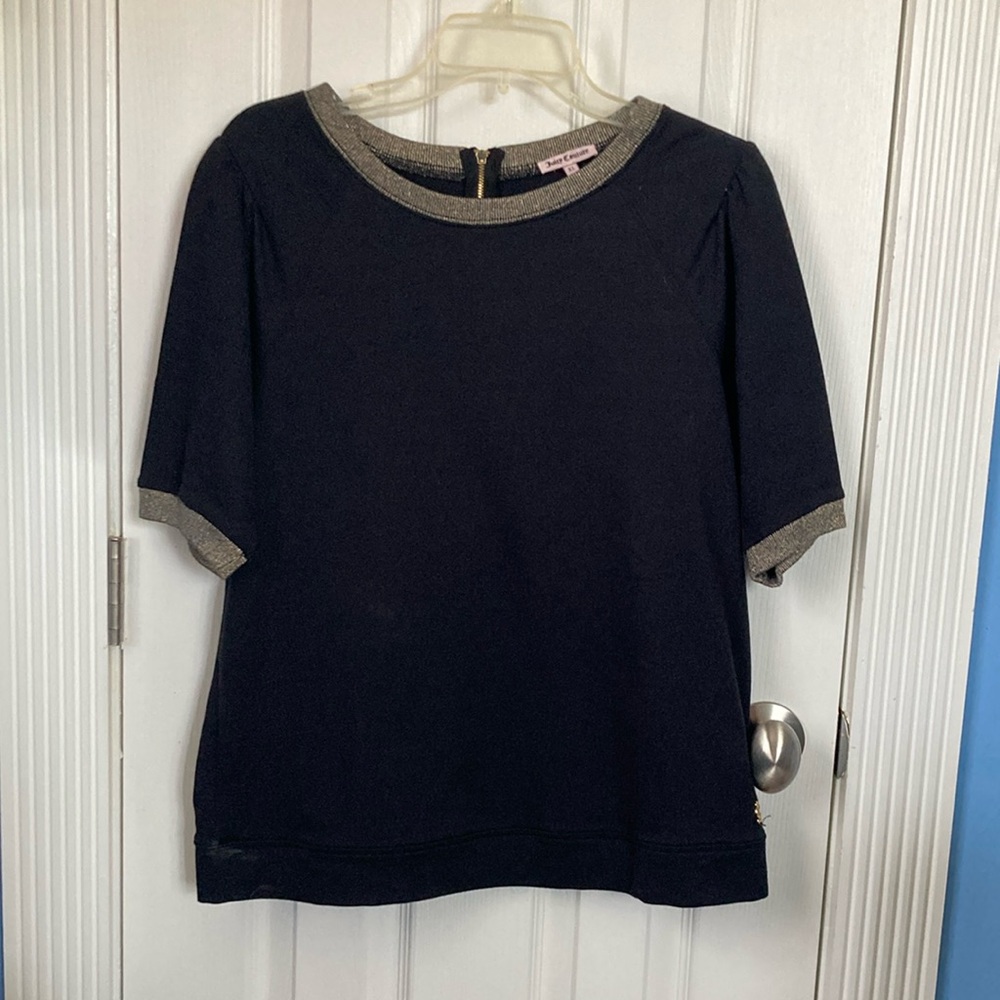 Juicy Couture Boxy Relaxed Black with Gold Short Sleeves Blouse Top, XL